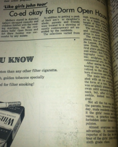 "Co-ed okay for Dorm Open House" in March 8t, 1963 issue of our publication, then called the "Golden Gator."